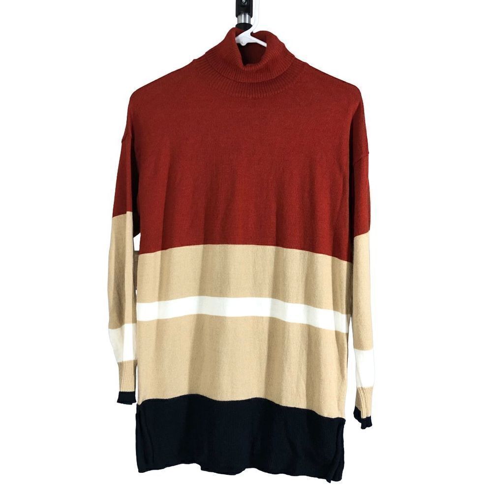 Bartolini merino wool‎ blend colorblock turtleneck burnt red tan white sz M